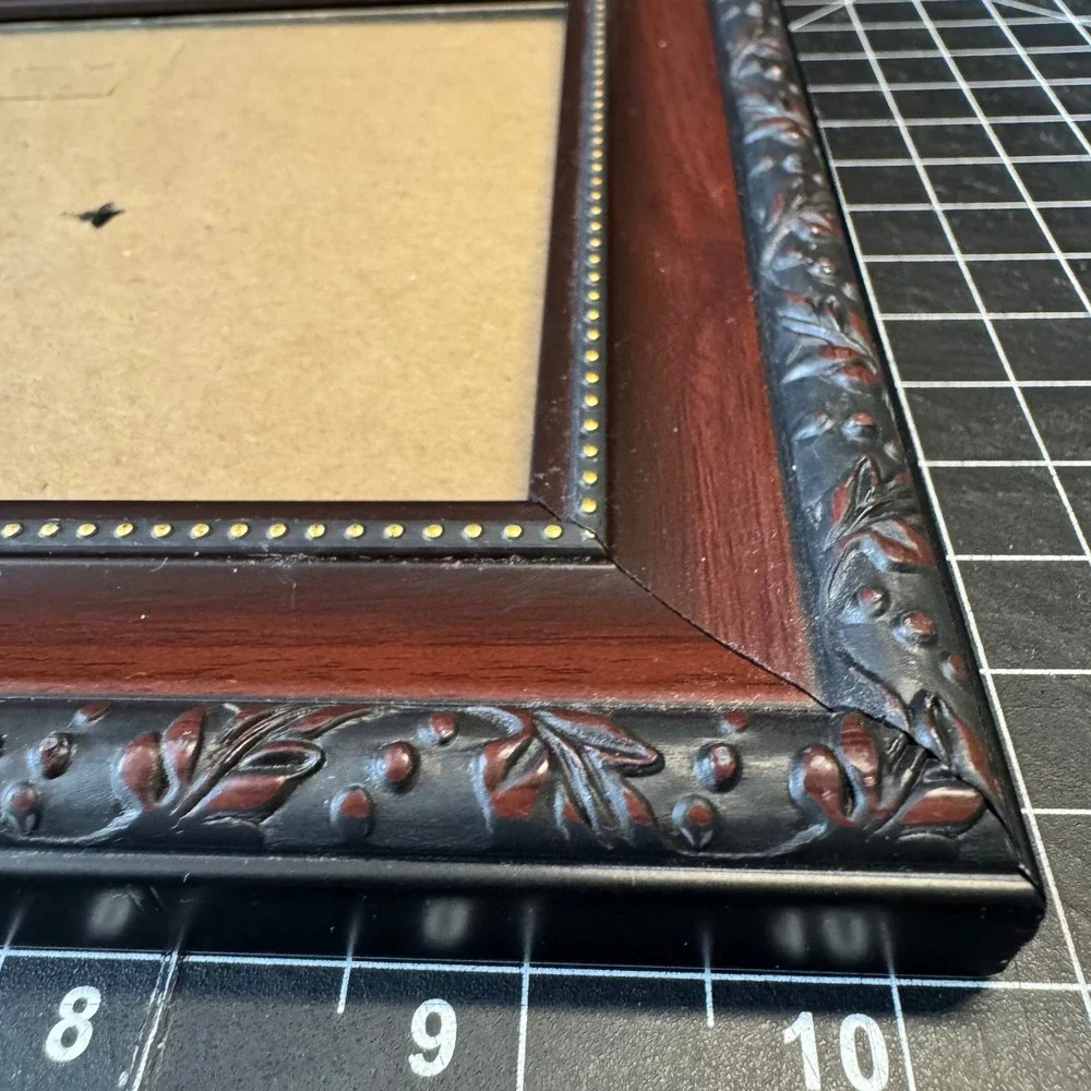 Cherry Wood Ornate Black Floral Embossed 5x7 Picture Frame Wall Mount Classic